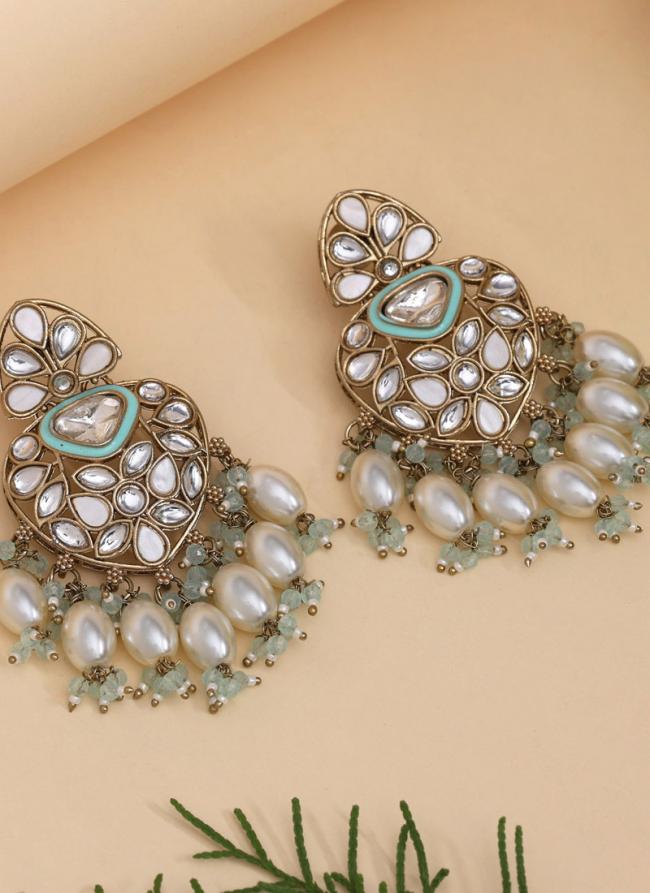   Festival Wear  Sky Blue Color Kundan Earrings